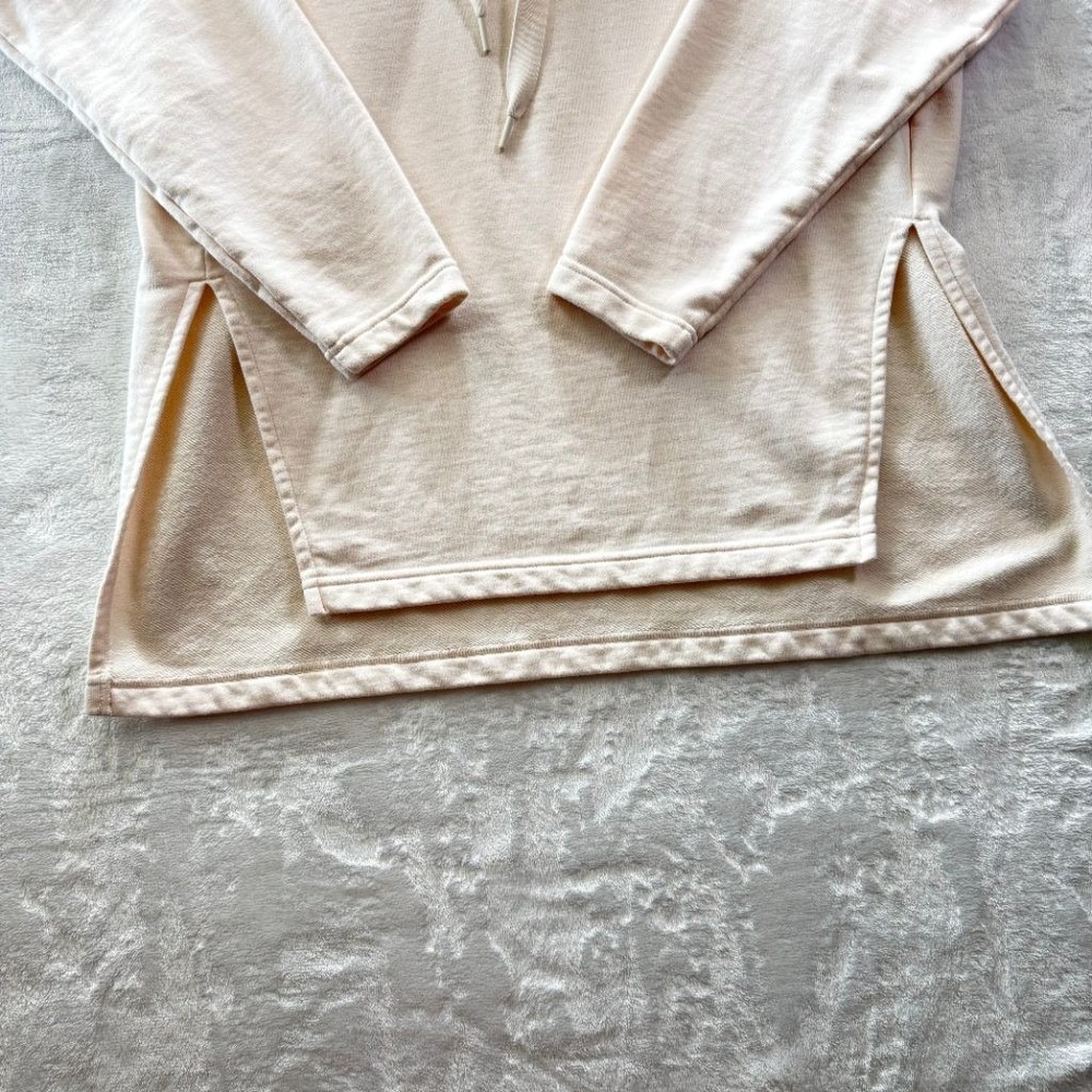 Athleta XS Blush Pink Hoodie Tunic Pullover Cotton Split Hem Side Pockets - Picture 3 of 10